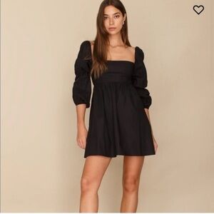 NWOT Reformation Black Mini Dress with Puff Sleeves Size 0